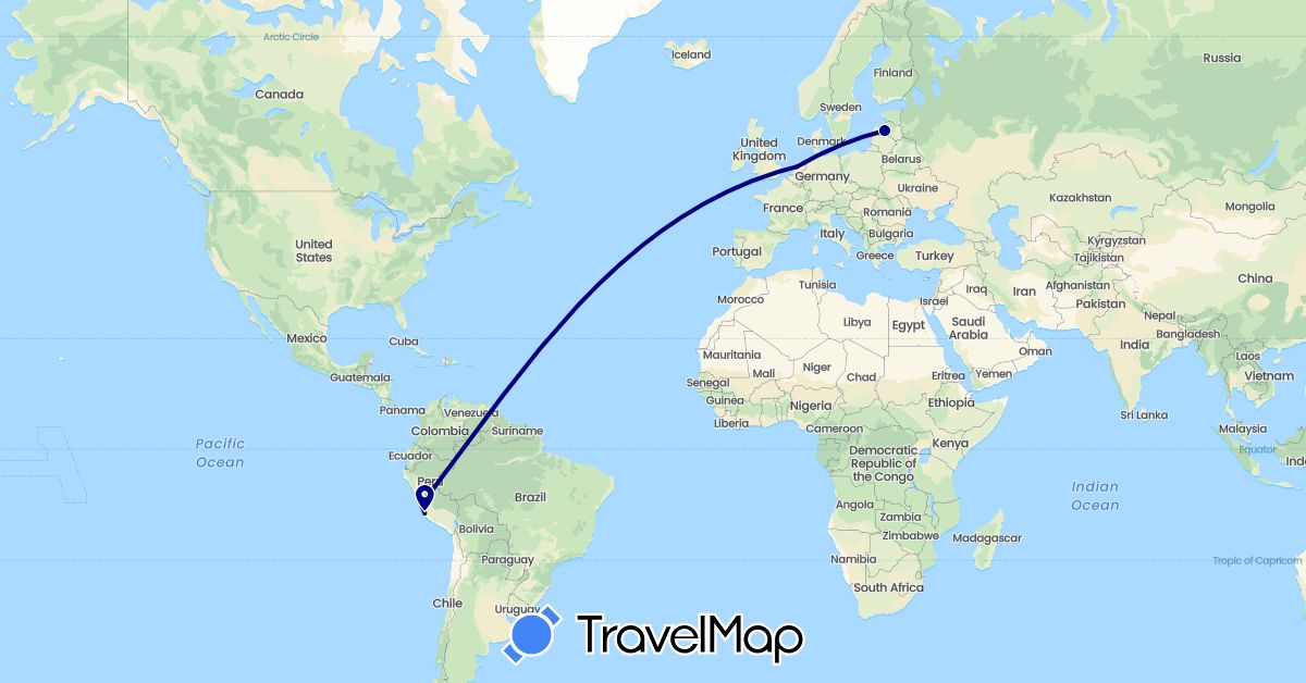 TravelMap itinerary: driving in Latvia, Netherlands, Peru (Europe, South America)
